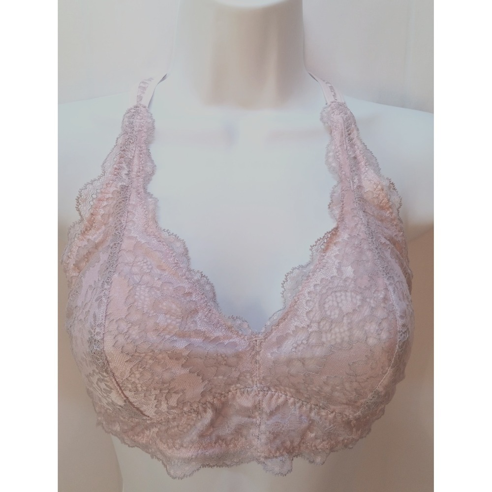Felina Racerback T-Back Bralette, Women's Bra, Medium, Pink, Gray Lace